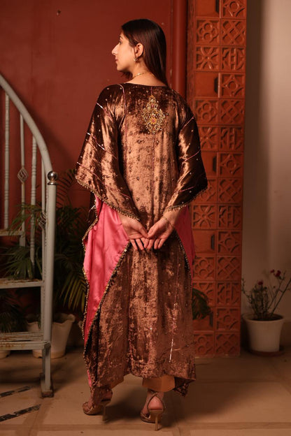 Brown Shade | Silk Velvet Zardozi Kaftans