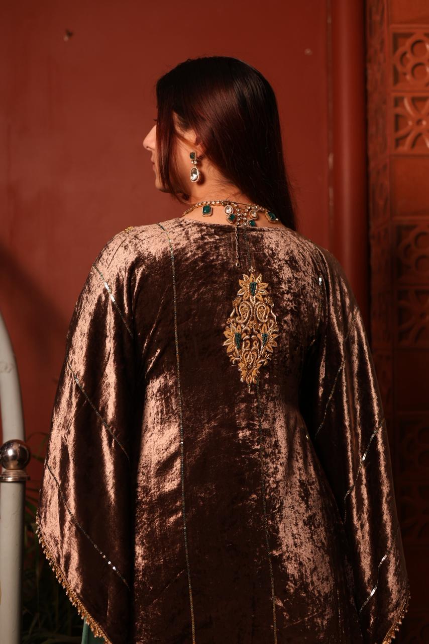 Brown Shade | Silk Velvet Zardozi Kaftans