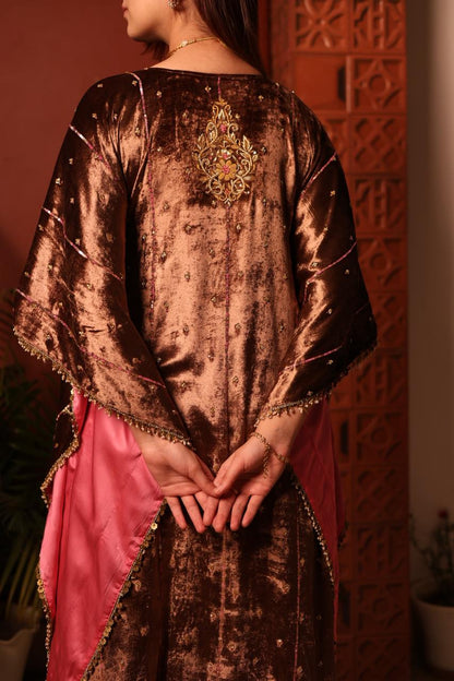 Brown Shade | Silk Velvet Zardozi Kaftans