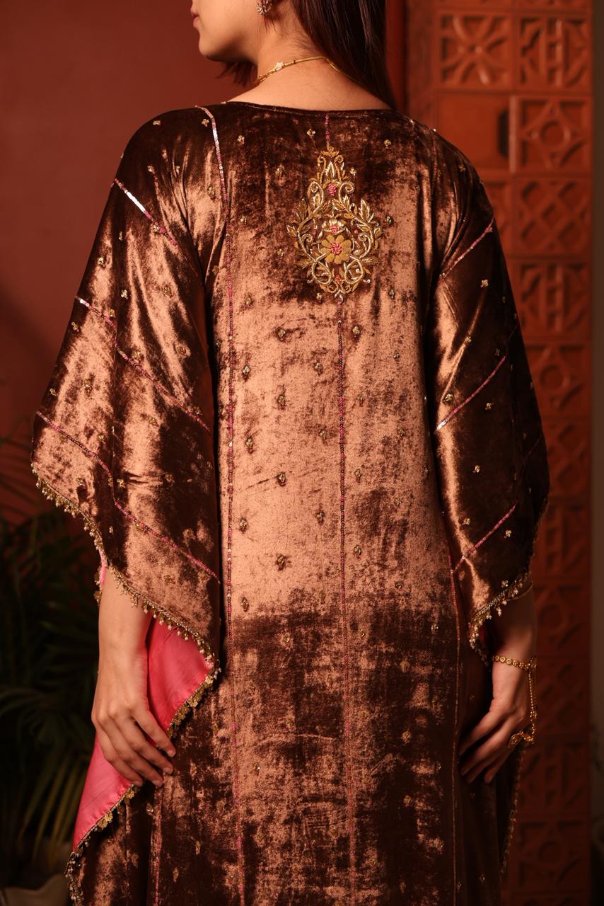 Brown Shade | Silk Velvet Zardozi Kaftans