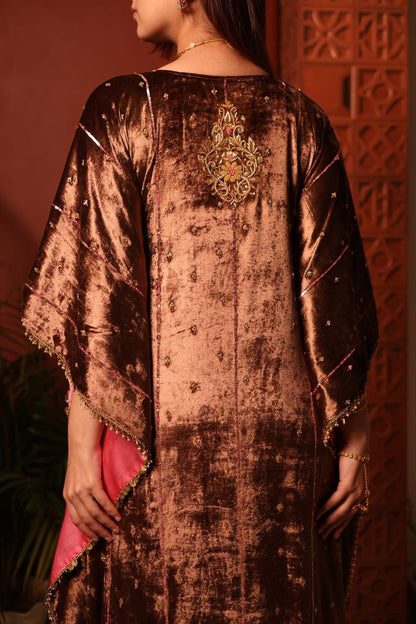 Brown Shade | Silk Velvet Zardozi Kaftans