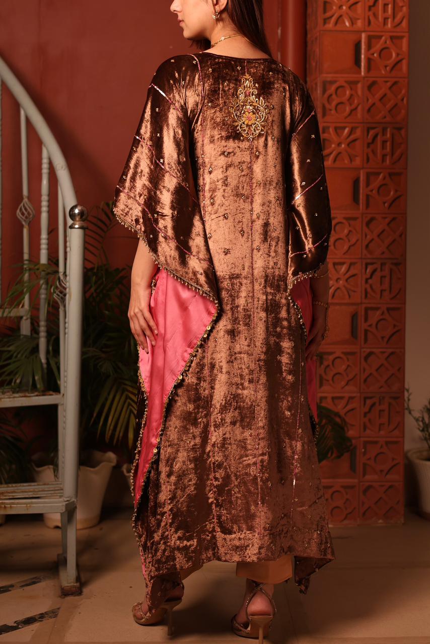 Brown Shade | Silk Velvet Zardozi Kaftans