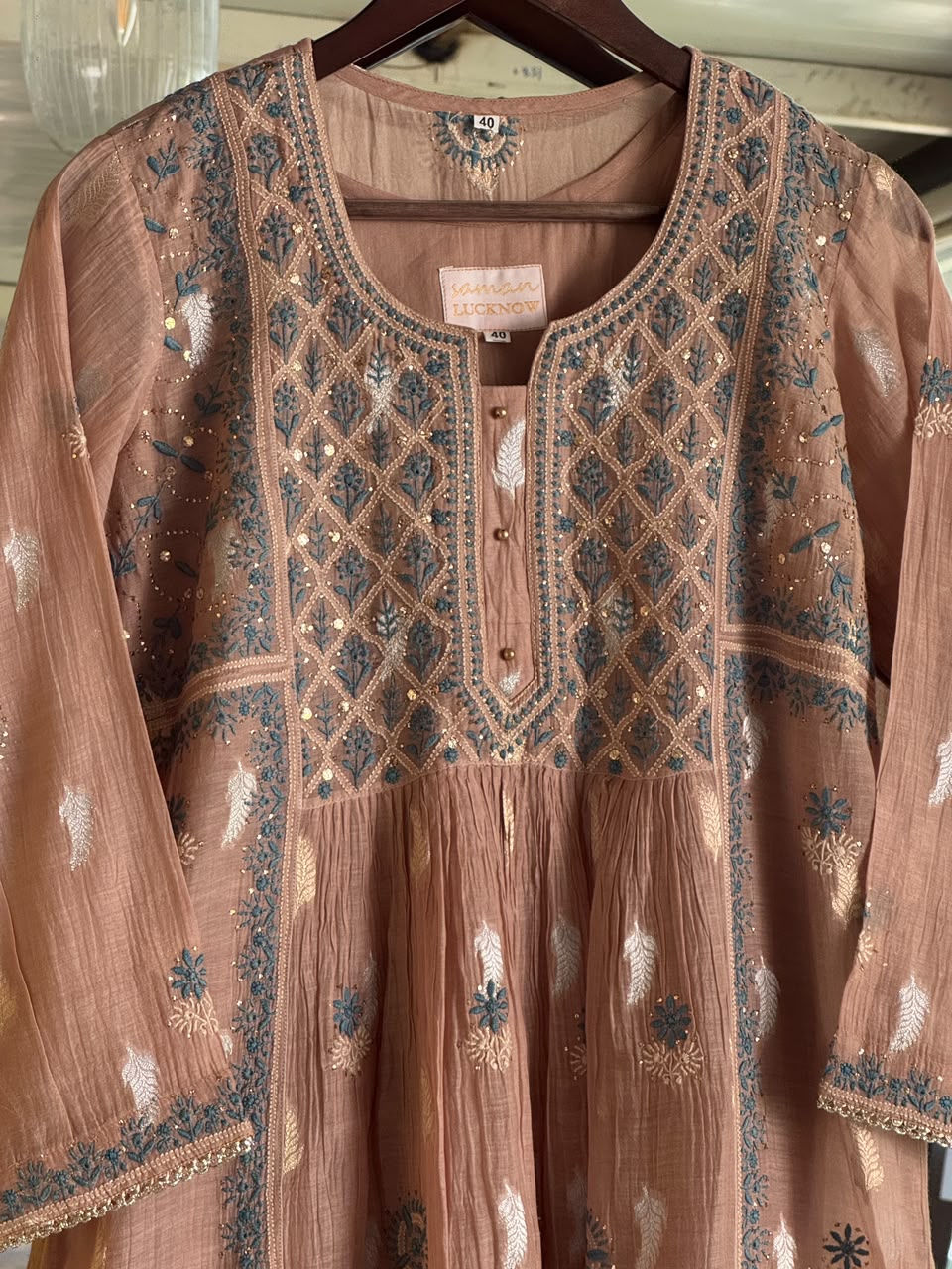 Brown Zari Chanderi Chikankari Ready to Wear Tunics