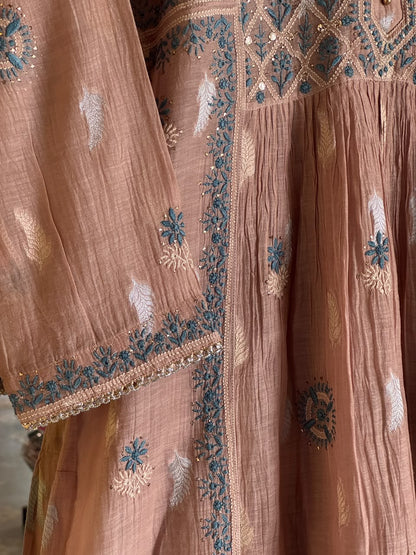 Brown Zari Chanderi Chikankari Ready to Wear Tunics
