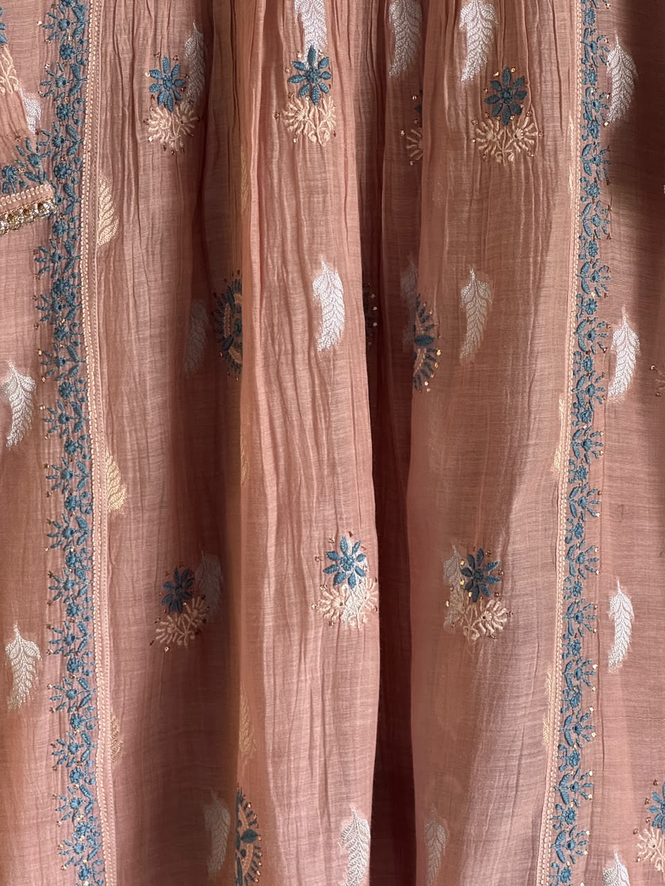 Brown Zari Chanderi Chikankari Ready to Wear Tunics