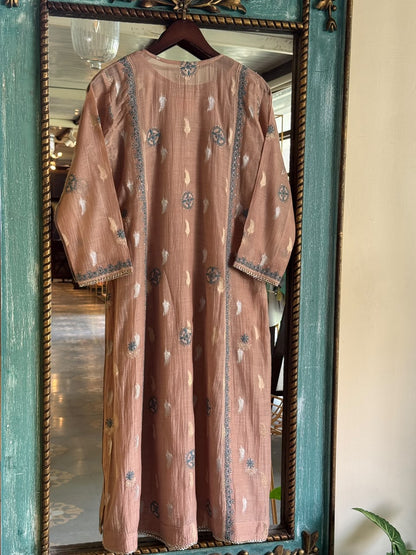 Brown Zari Chanderi Chikankari Ready to Wear Tunics