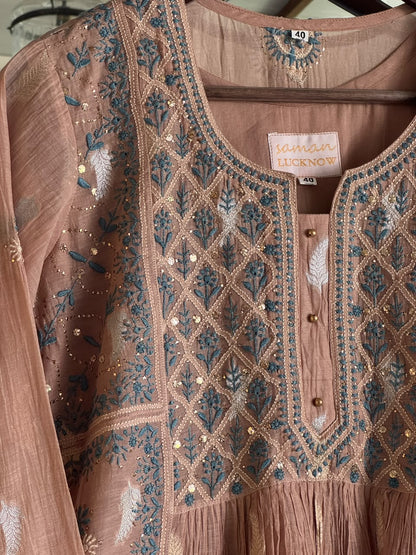 Brown Zari Chanderi Chikankari Ready to Wear Tunics