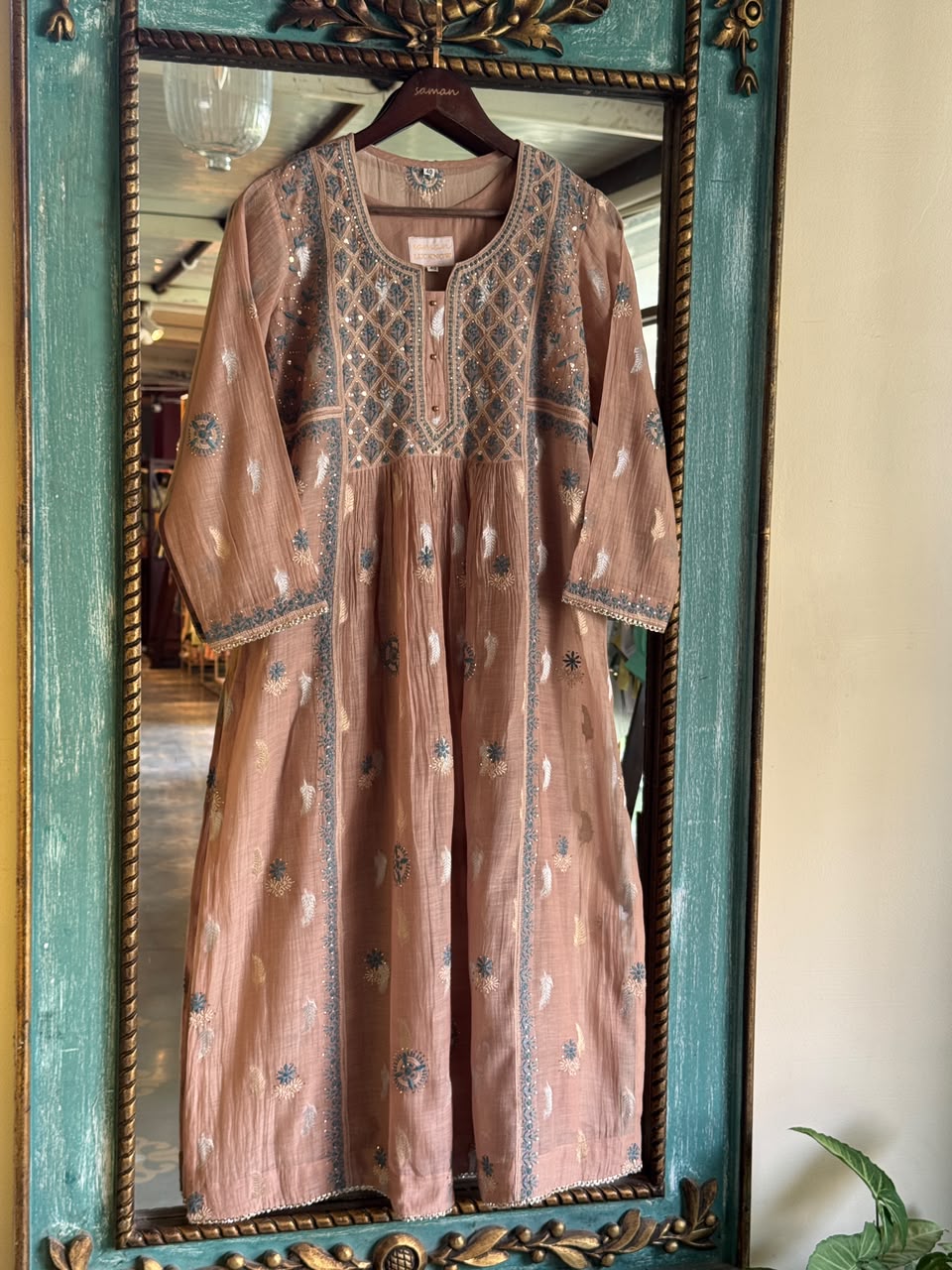 Brown Zari Chanderi Chikankari Ready to Wear Tunics