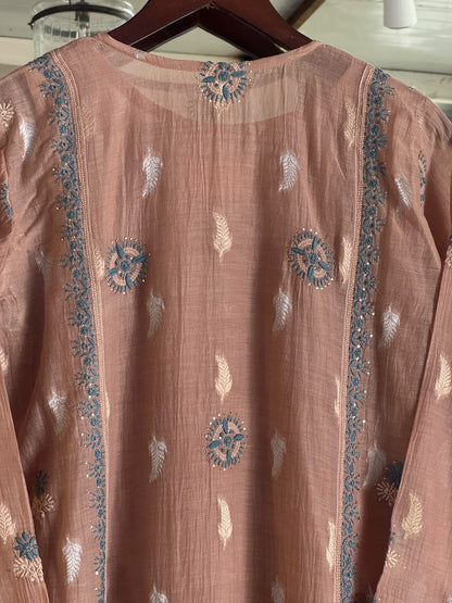 Brown Zari Chanderi Chikankari Ready to Wear Tunics