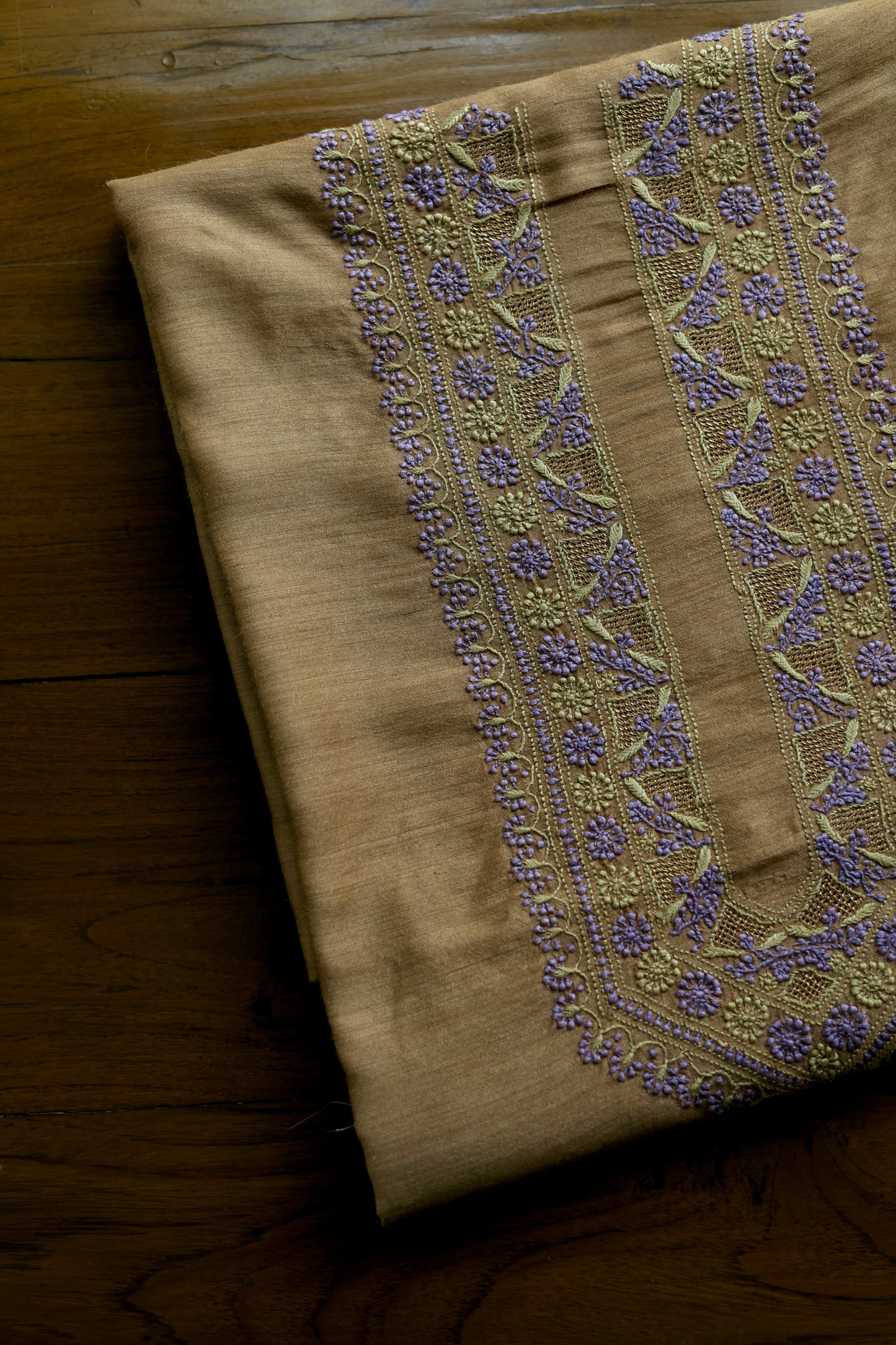 Brown & Lavender Shade Moonga Silk Chikankari Men’s Kurta Fabric