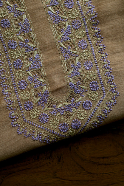 Brown & Lavender Shade Moonga Silk Chikankari Men’s Kurta Fabric