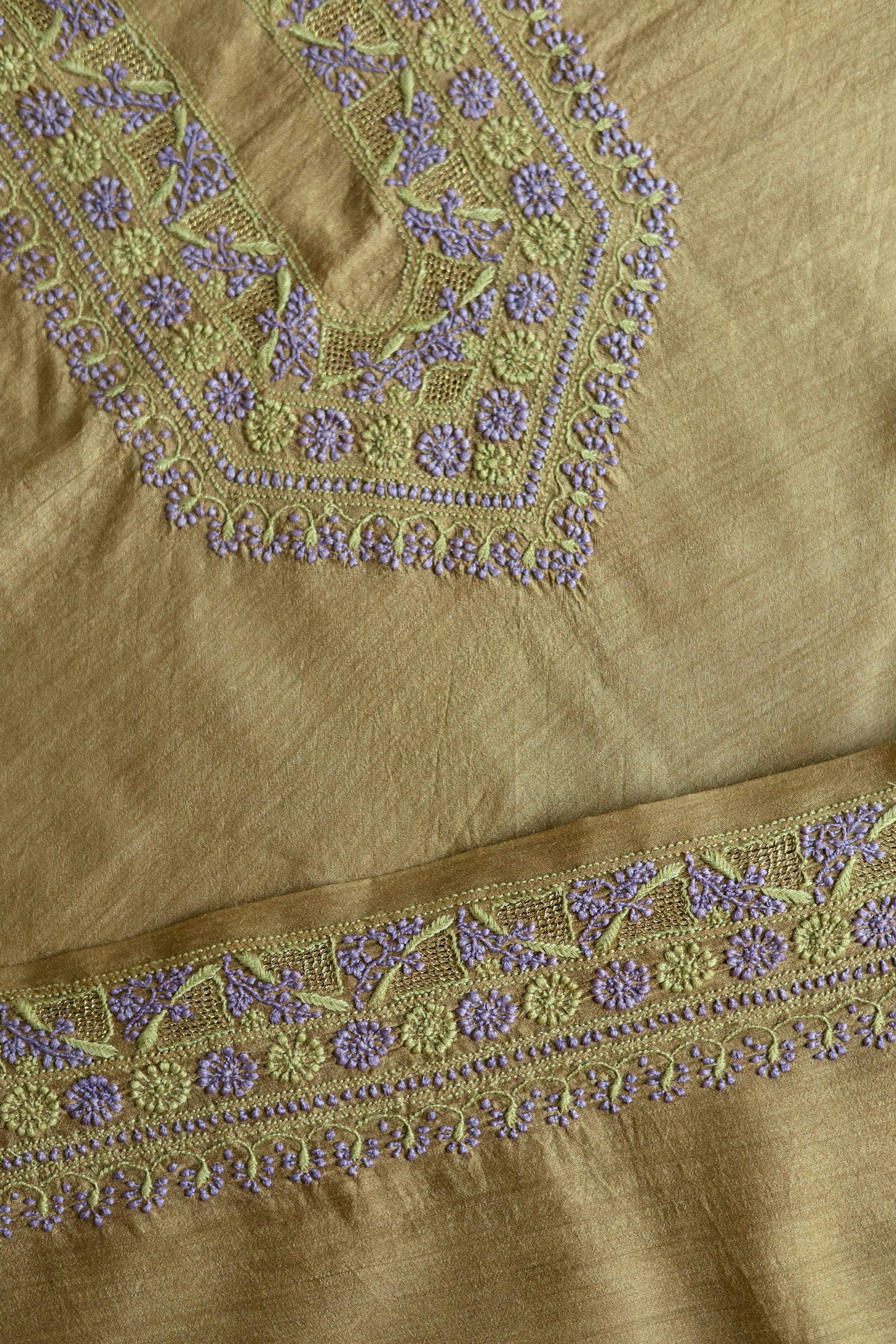 Brown & Lavender Shade Moonga Silk Chikankari Men’s Kurta Fabric