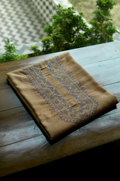 Brown & Lavender Shade Moonga Silk Chikankari Men’s Kurta Fabric
