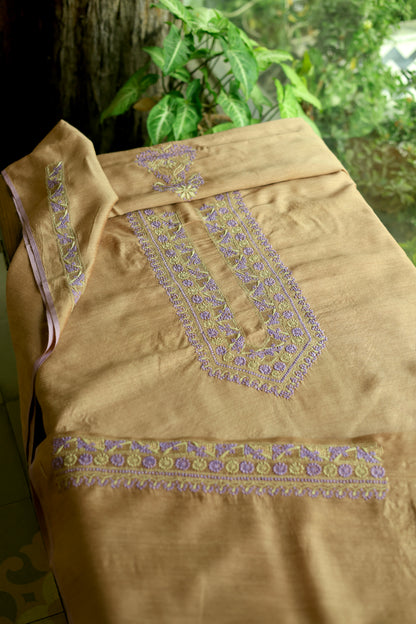 Brown & Lavender Shade Moonga Silk Chikankari Men’s Kurta Fabric