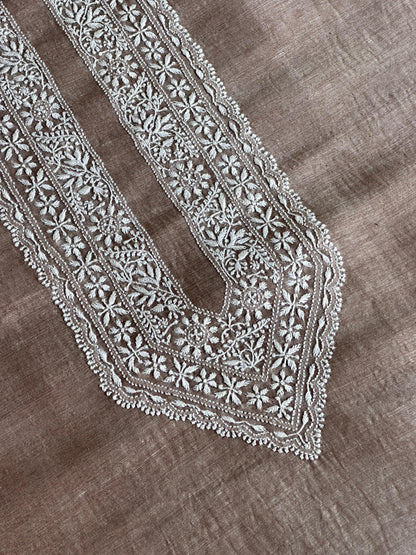 Brown Linen Chikankari Unstitched Men's Kurtas Fabric