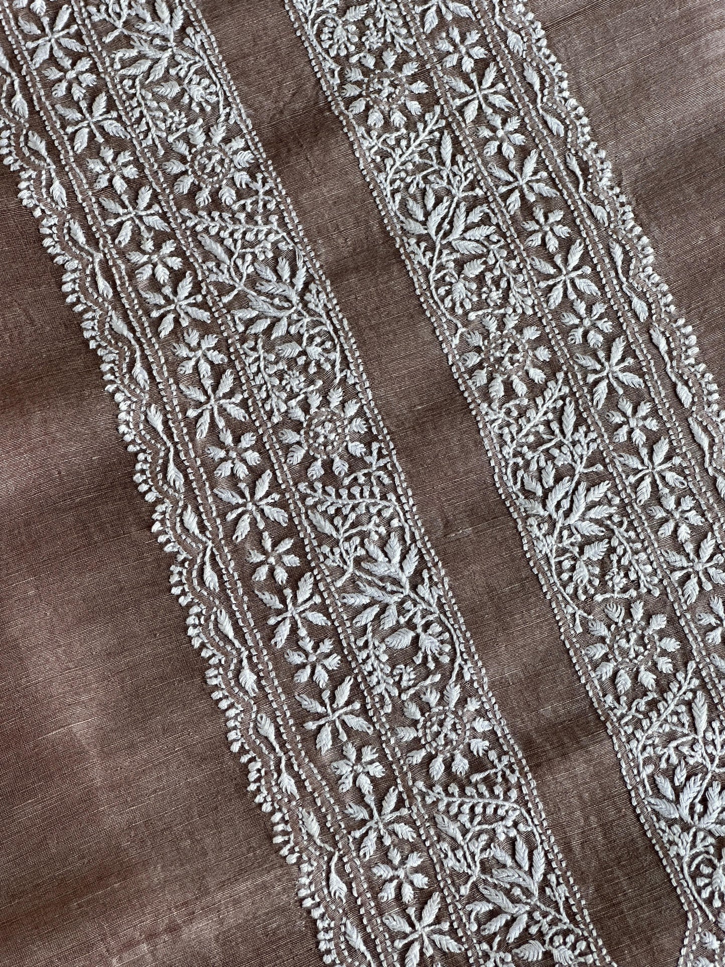 Brown Linen Chikankari Unstitched Men's Kurtas Fabric