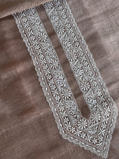 Brown Linen Chikankari Unstitched Men's Kurtas Fabric