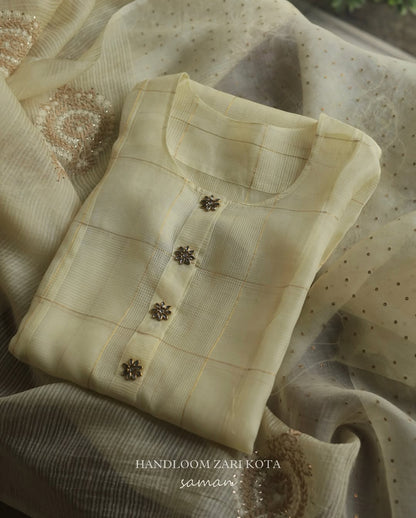 Butter Yellow Black Zari Kota Ready to Wear Kurta Set