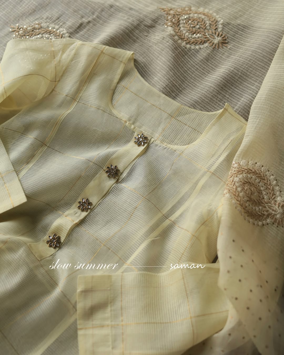Butter Yellow Black Zari Kota Ready to Wear Kurta Set
