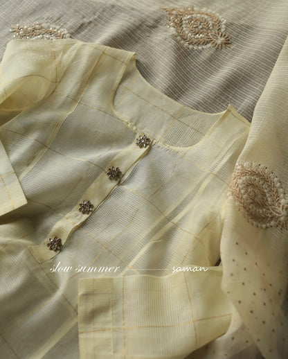 Butter Yellow Black Zari Kota Ready to Wear Kurta Set