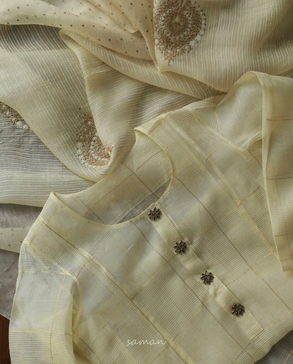 Butter Yellow Black Zari Kota Ready to Wear Kurta Set