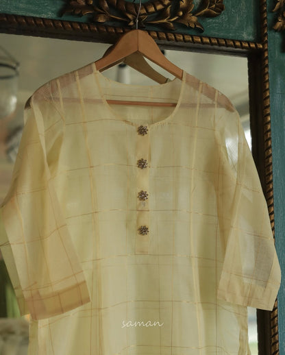 Butter Yellow Black Zari Kota Ready to Wear Kurta Set