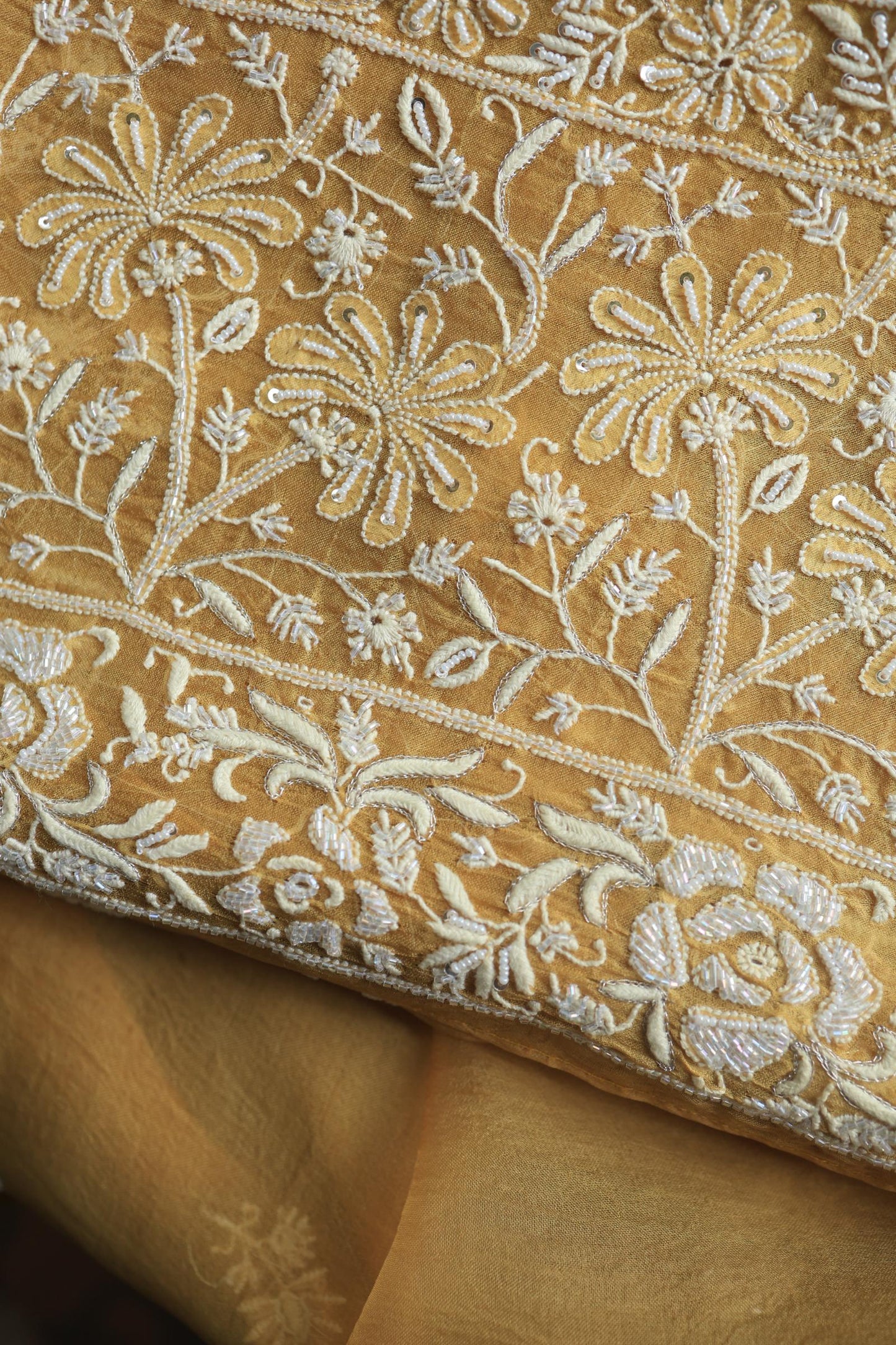 Butter Yellow Noor Organza Banarasi Silk Chikankari Unstitched Kurta Dupatta Set