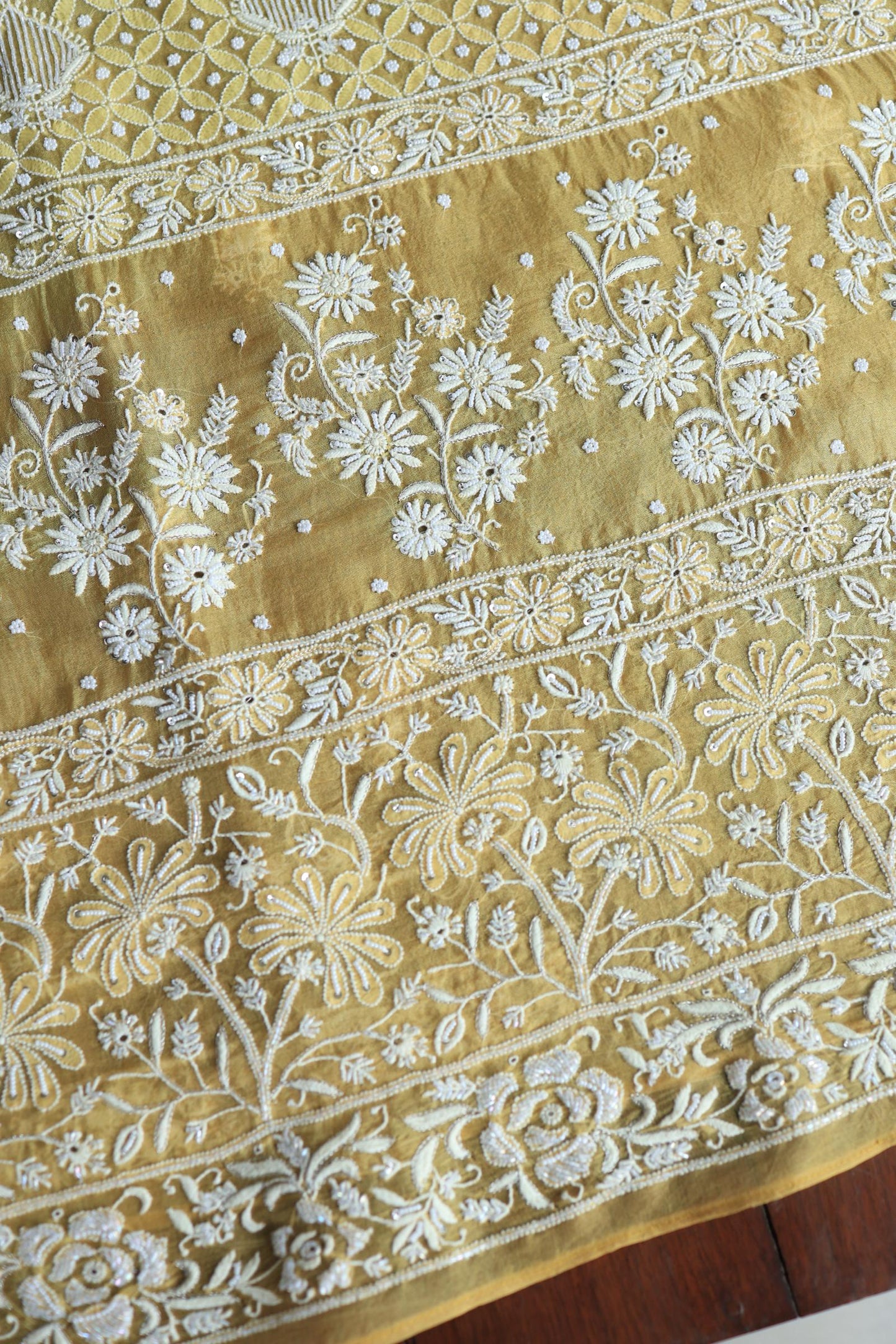 Butter Yellow Noor Organza Banarasi Silk Chikankari Unstitched Kurta Dupatta Set