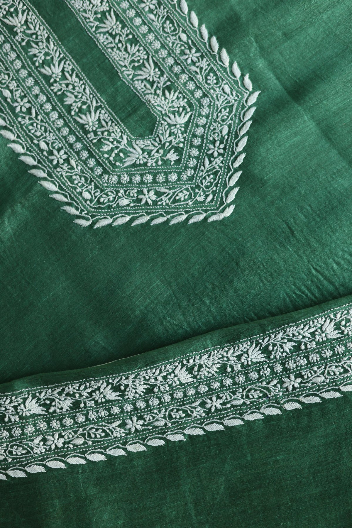 Cactus Green Shade Linen Chikankari Unstitched Men's Kurtas Fabric