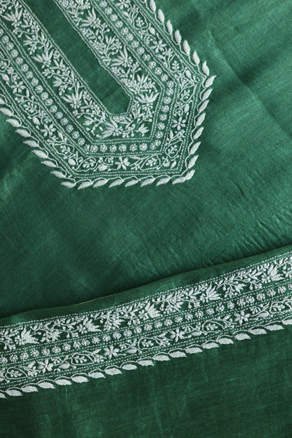 Cactus Green Shade Linen Chikankari Unstitched Men's Kurtas Fabric