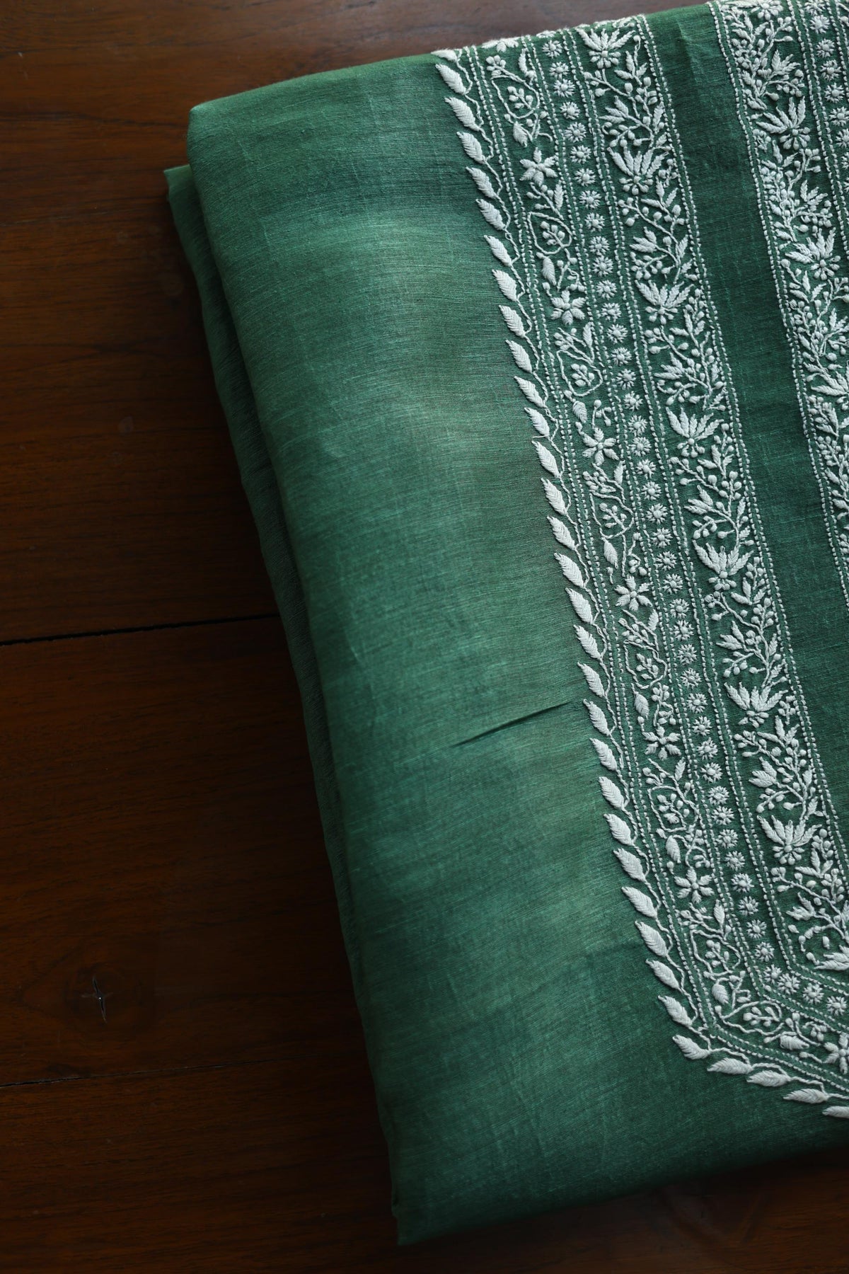 Cactus Green Shade Linen Chikankari Unstitched Men's Kurtas Fabric