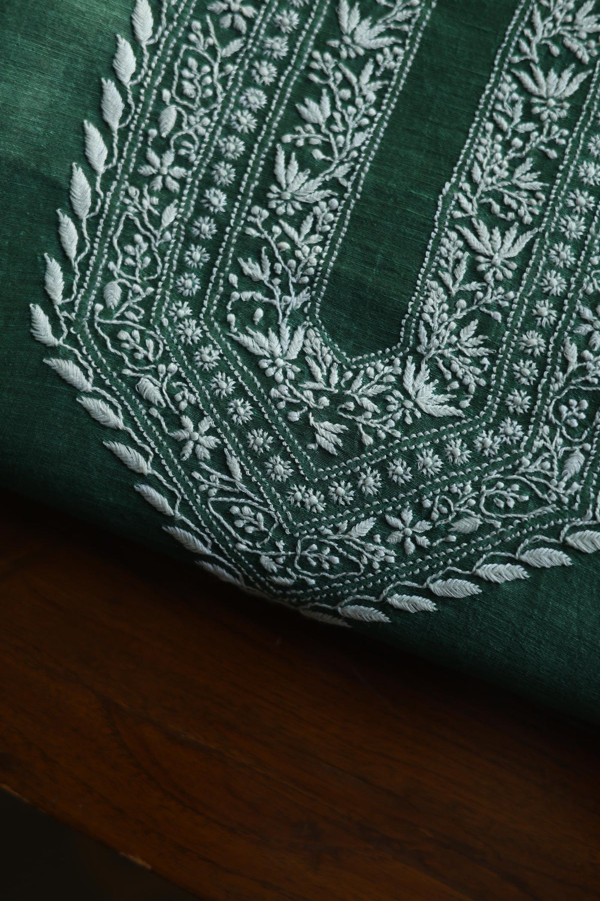 Cactus Green Shade Linen Chikankari Unstitched Men's Kurtas Fabric