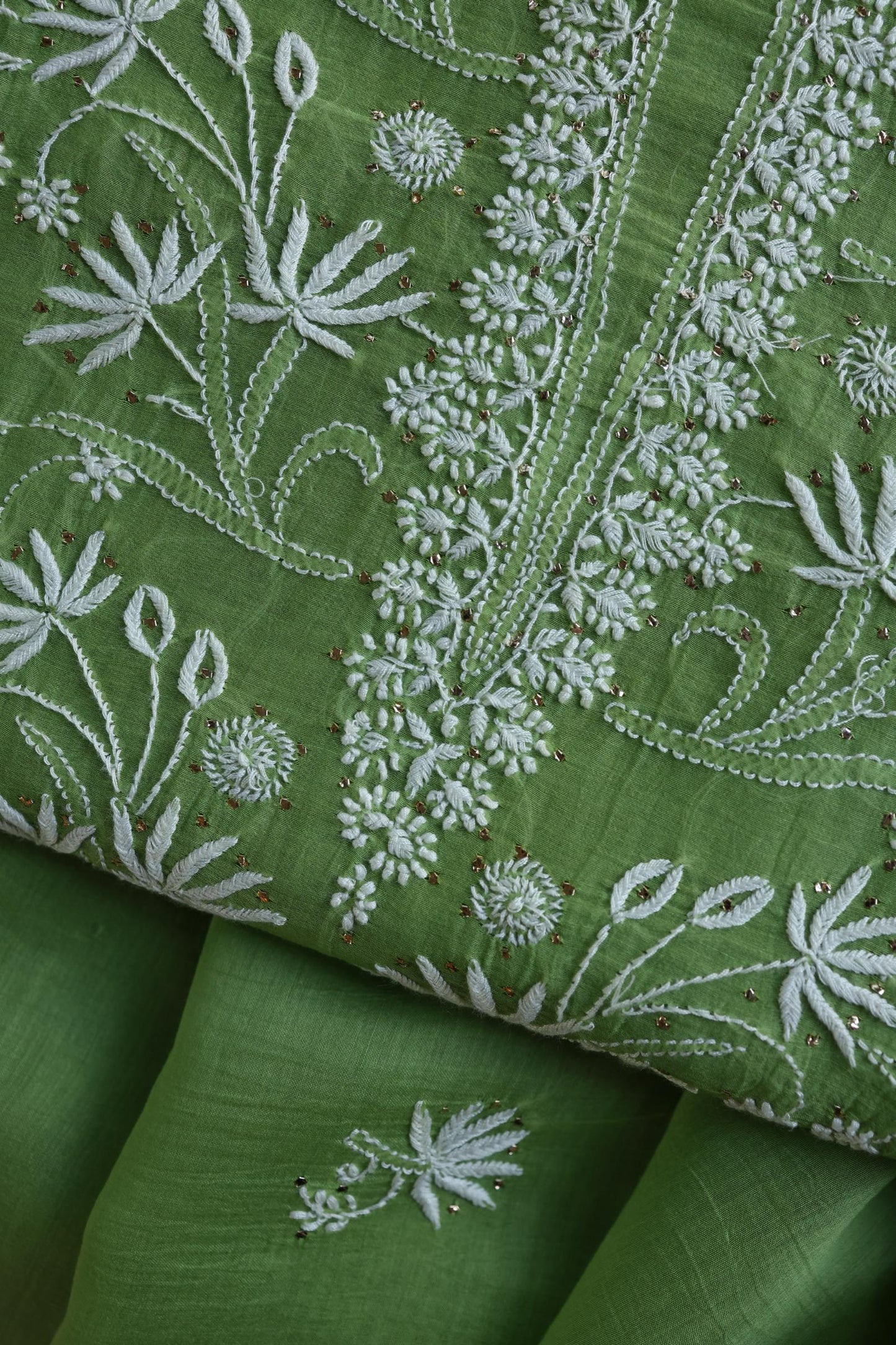 Cactus Green Shade Mal Cotton Fine Chikankari Unstitched Fabric