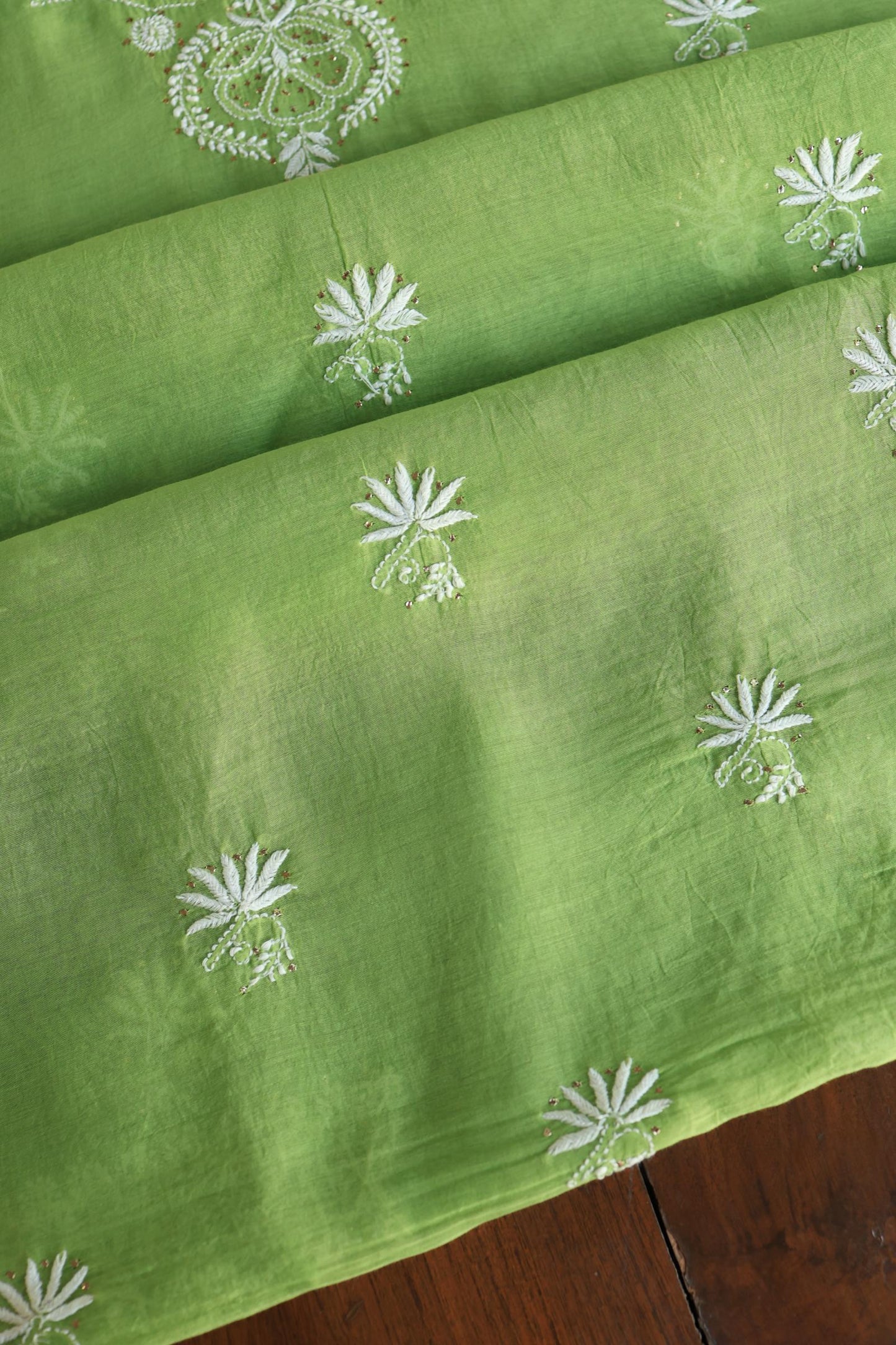 Cactus Green Shade Mal Cotton Fine Chikankari Unstitched Fabric