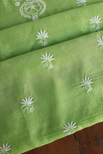 Cactus Green Shade Mal Cotton Fine Chikankari Unstitched Fabric