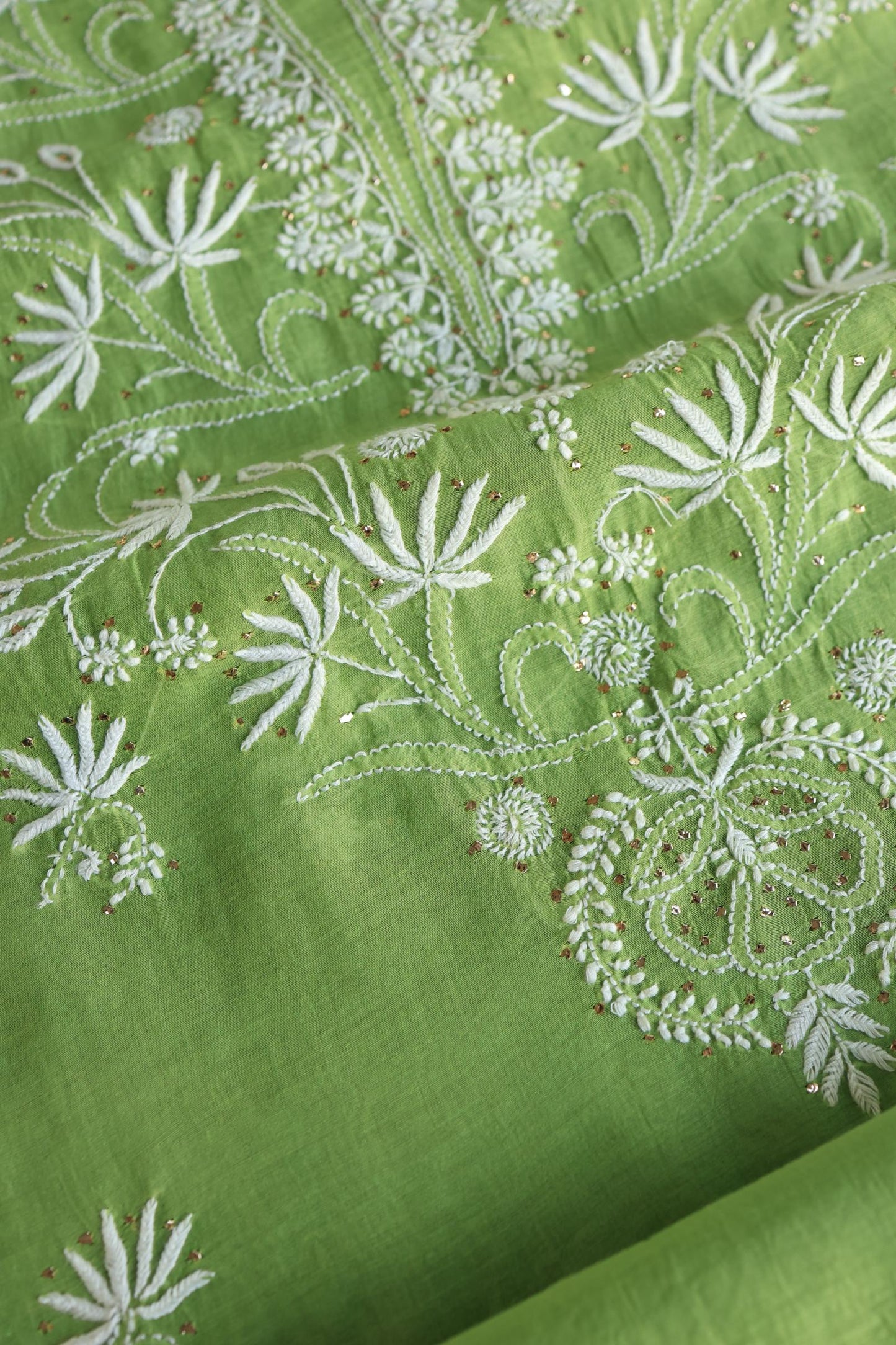 Cactus Green Shade Mal Cotton Fine Chikankari Unstitched Fabric