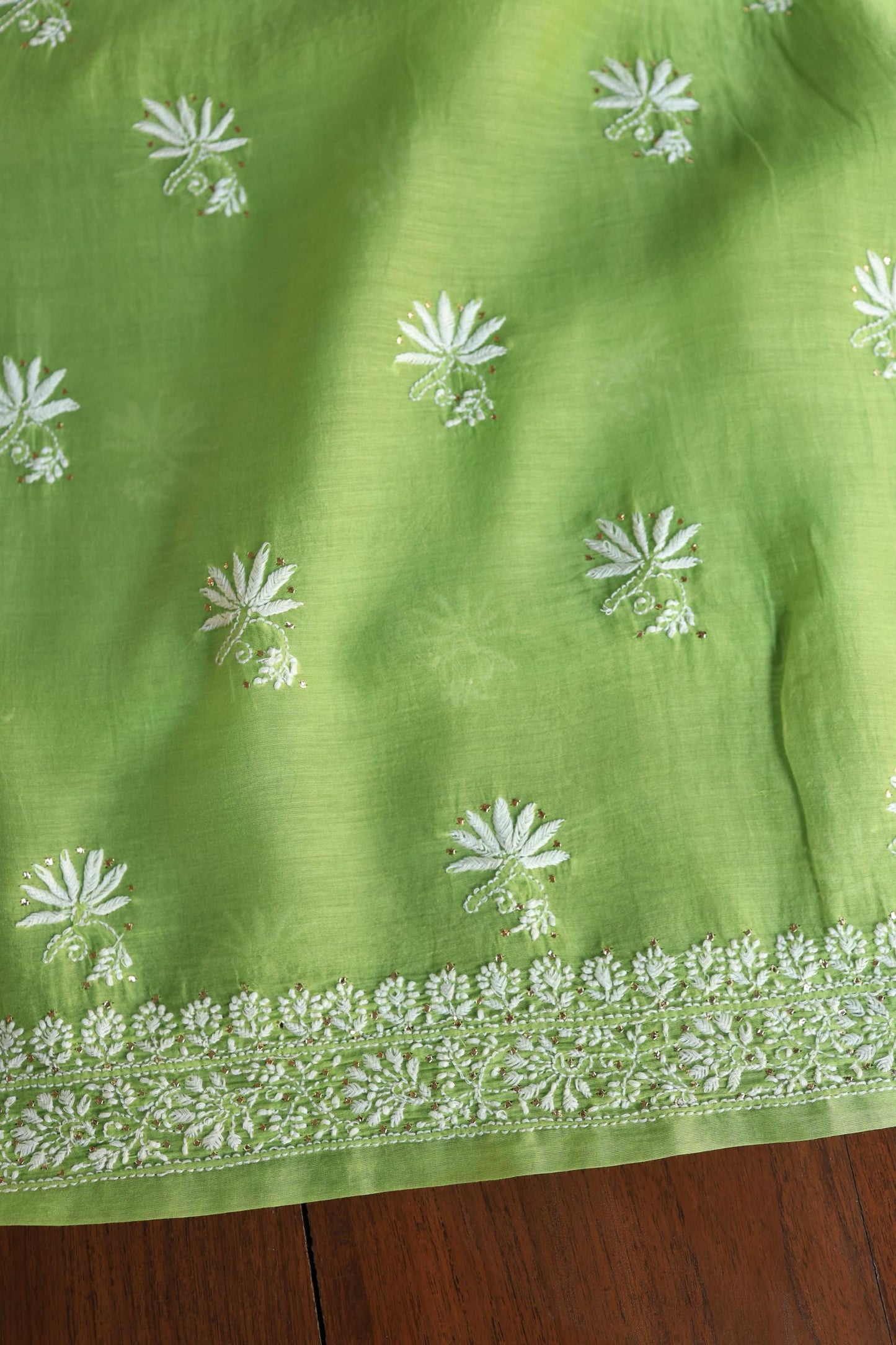 Cactus Green Shade Mal Cotton Fine Chikankari Unstitched Fabric