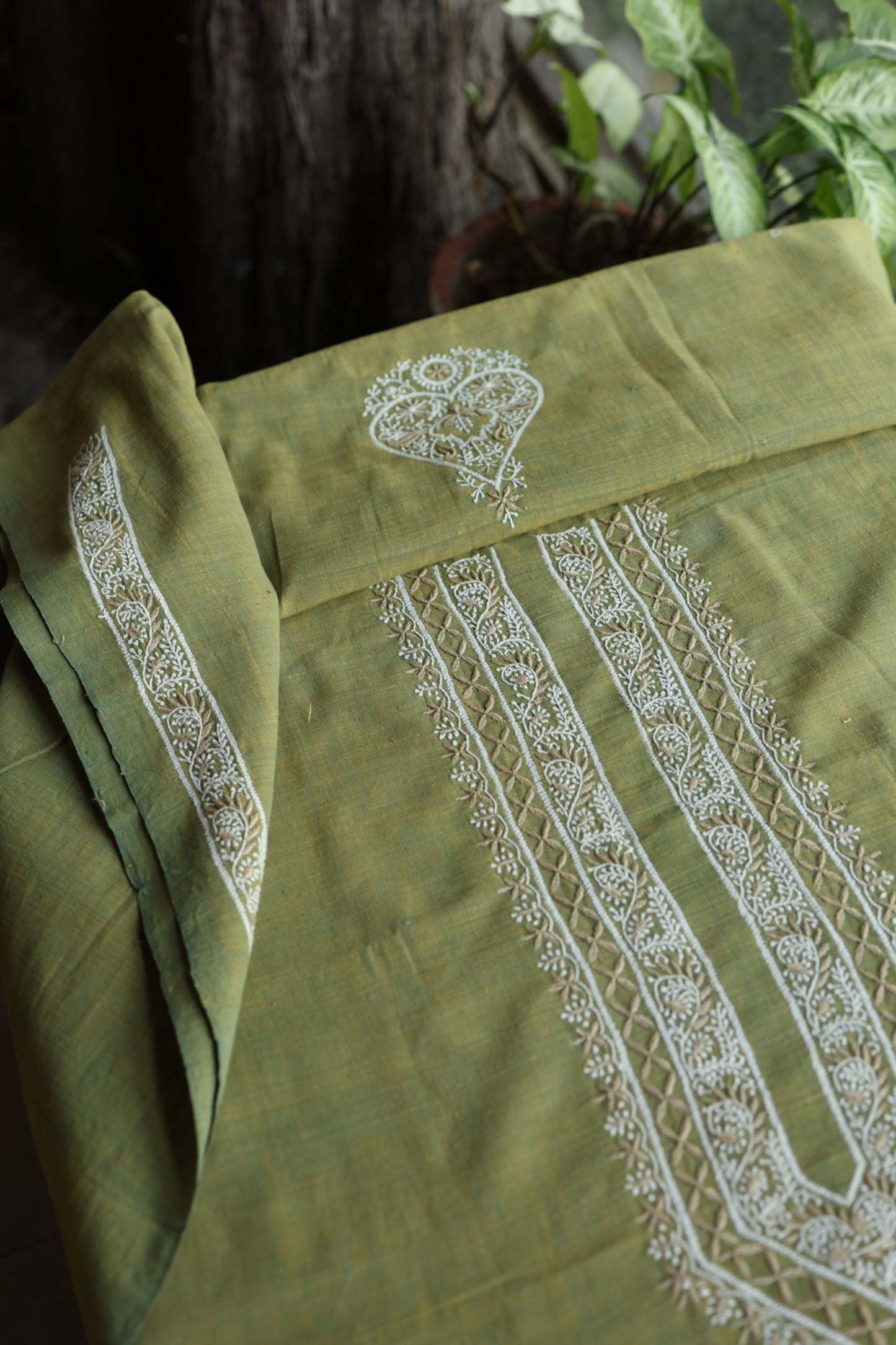 Cactus Green Shade Malkha Handspun Khadi Kurtas Unisex Fabric