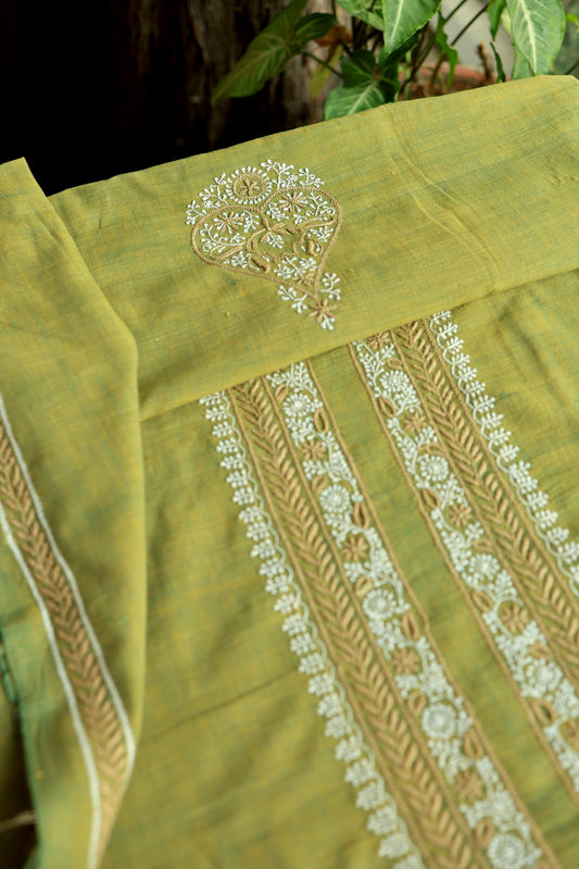 Cactus Green Shade Malkha Handspun Khadi Kurtas Unisex Fabric