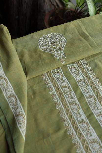 Cactus Green Shade Malkha Handspun Khadi Kurtas Unisex Fabric