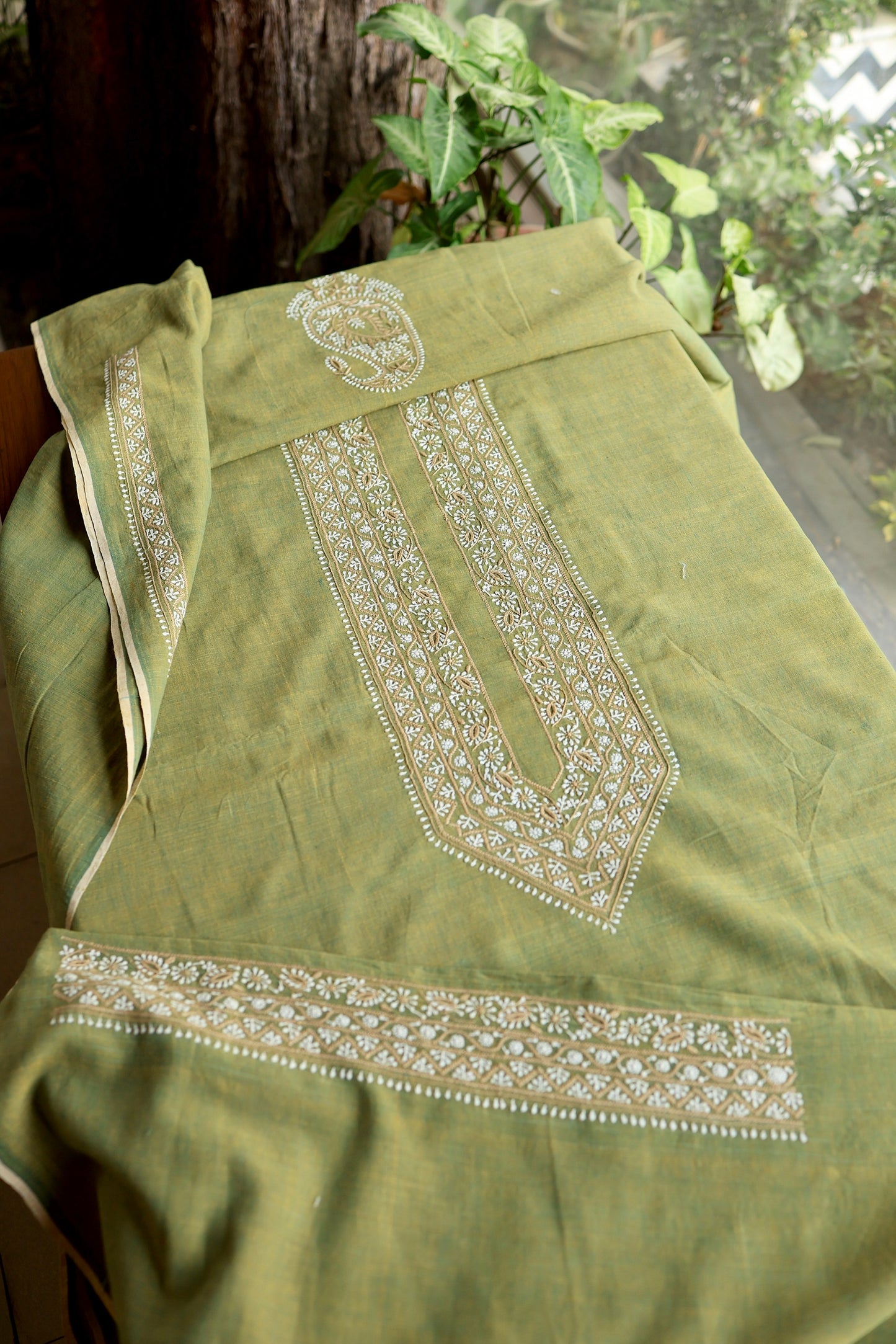 Cactus Green Shade Malkha Handspun Khadi Kurtas Unisex Fabric