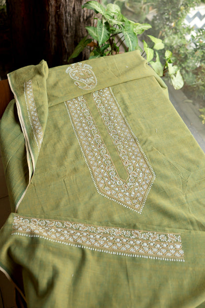 Cactus Green Shade Malkha Handspun Khadi Kurtas Unisex Fabric