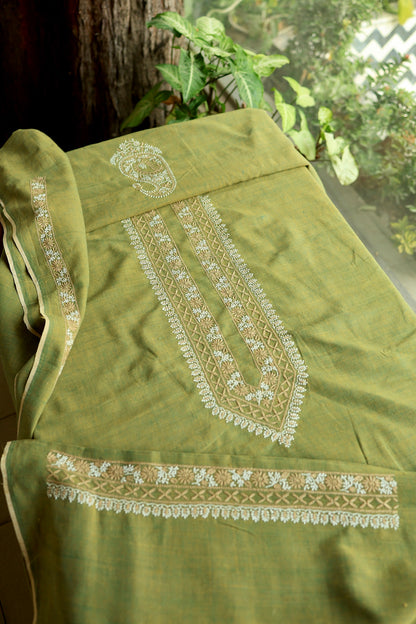 Cactus Green Shade Malkha Handspun Khadi Kurtas Unisex Fabric