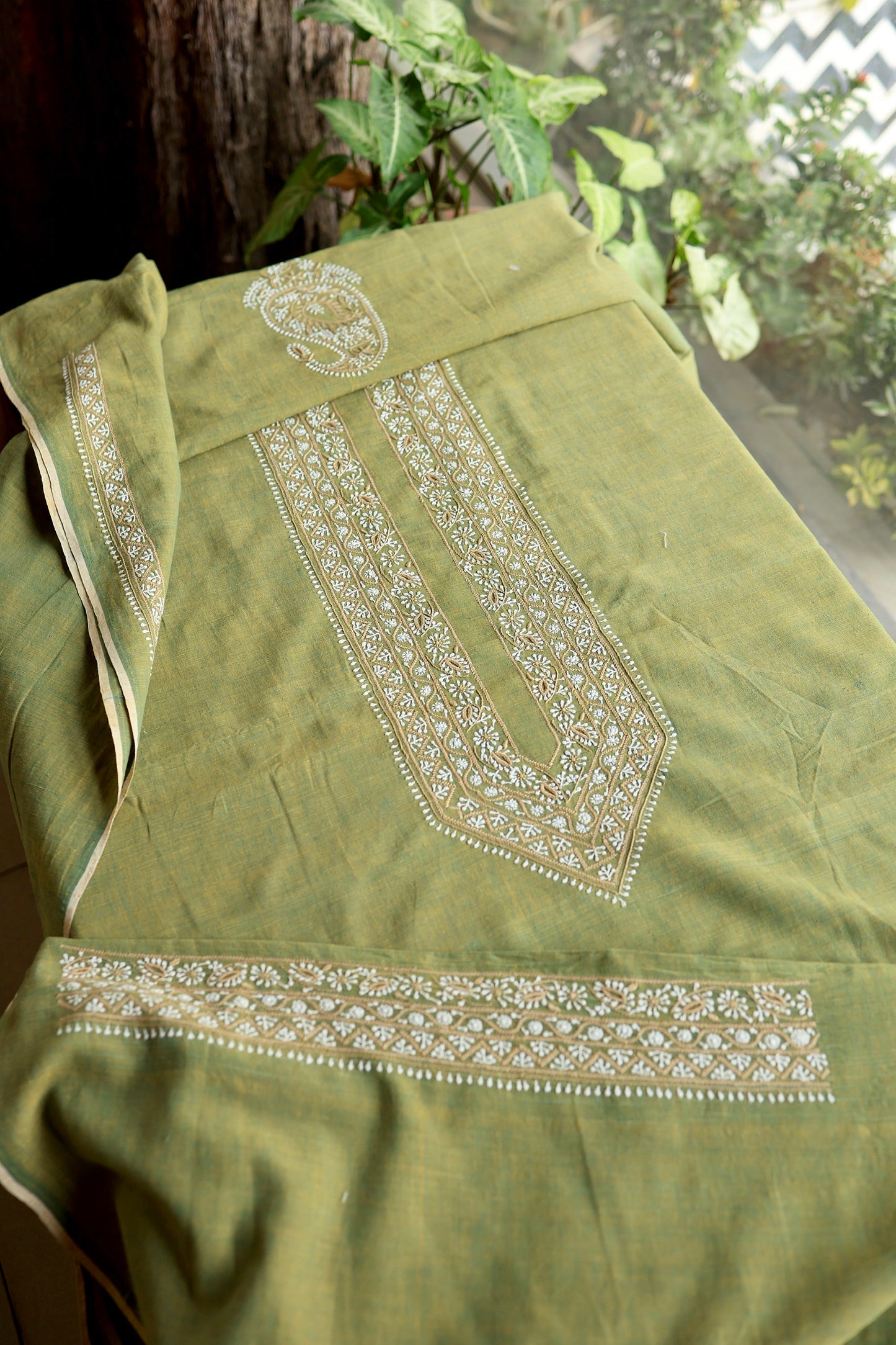 Cactus Green Shade Malkha Handspun Khadi Kurtas Unisex Fabric