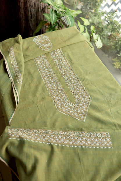 Cactus Green Shade Malkha Handspun Khadi Kurtas Unisex Fabric