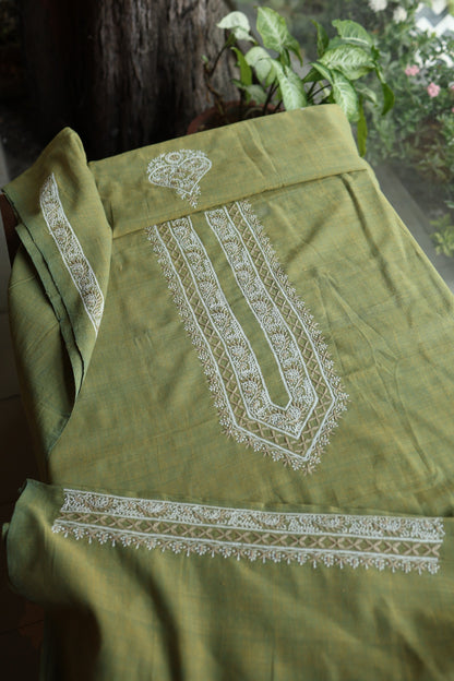 Cactus Green Shade Malkha Handspun Khadi Kurtas Unisex Fabric