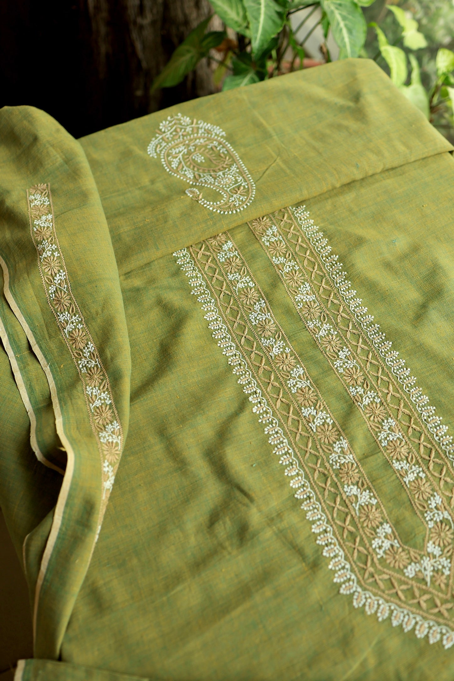 Cactus Green Shade Malkha Handspun Khadi Kurtas Unisex Fabric