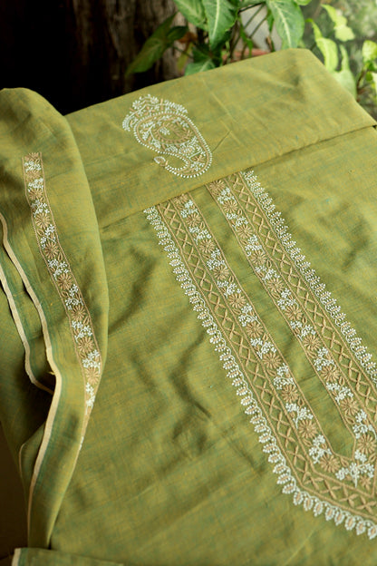 Cactus Green Shade Malkha Handspun Khadi Kurtas Unisex Fabric