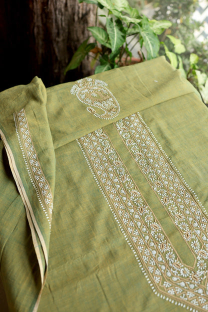 Cactus Green Shade Malkha Handspun Khadi Kurtas Unisex Fabric