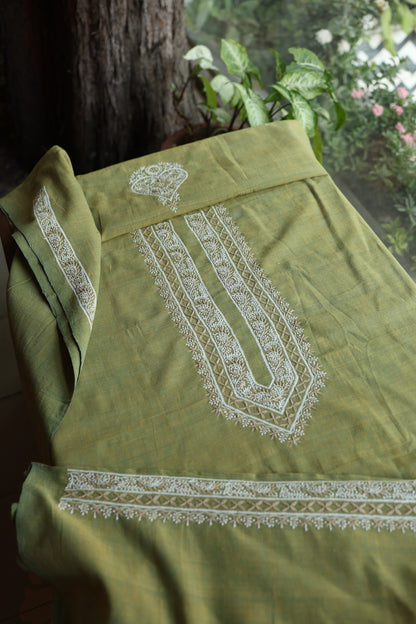 Cactus Green Shade Malkha Handspun Khadi Kurtas Unisex Fabric